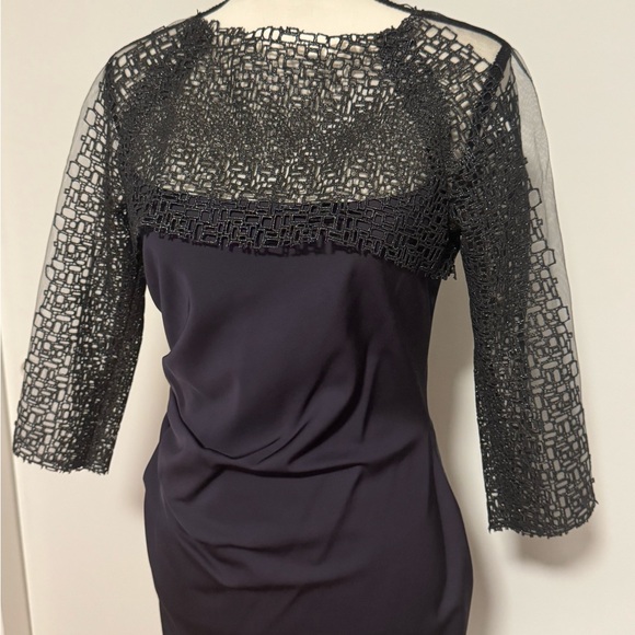 Lela Rose sheath dress / gown rare Metallic 3/4 sleeves & neck accent. vintage - Picture 3 of 14